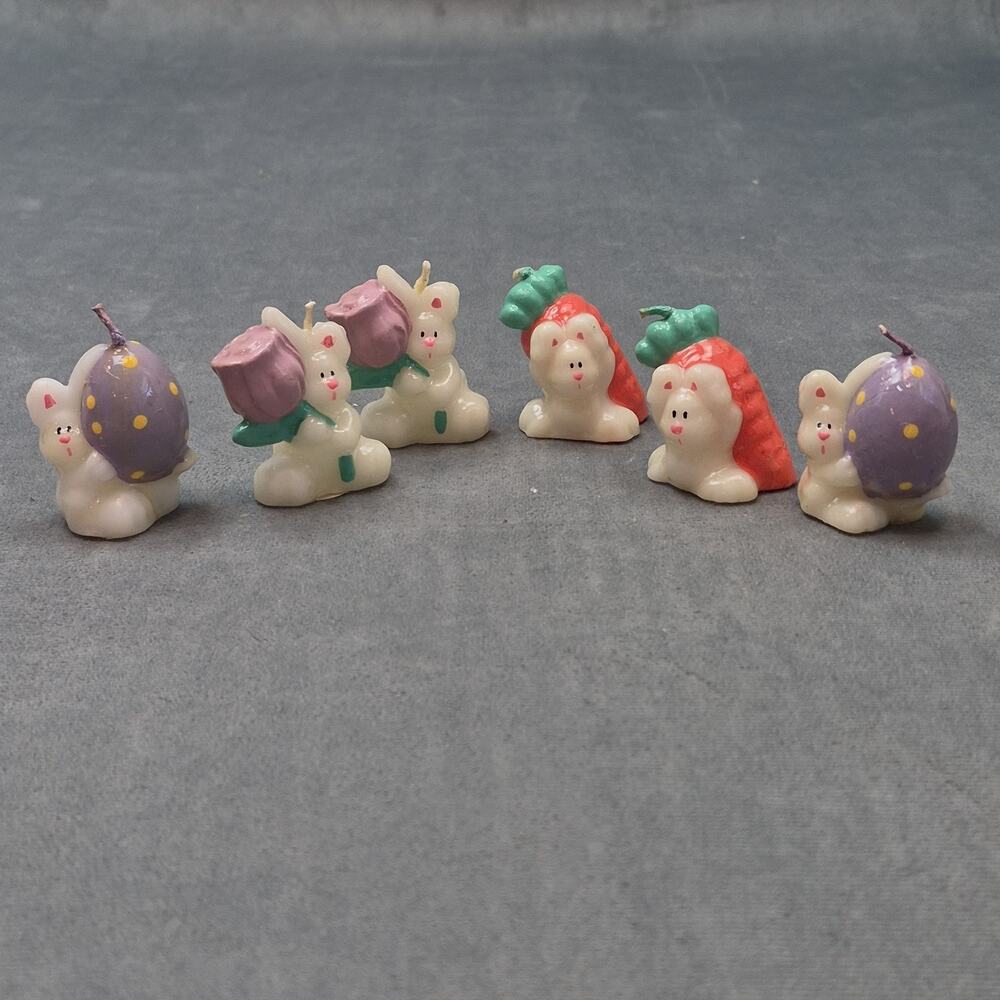 RUSS Lot of 6 Vintage Easter Bunny Wax Mini Candles Unused 2"